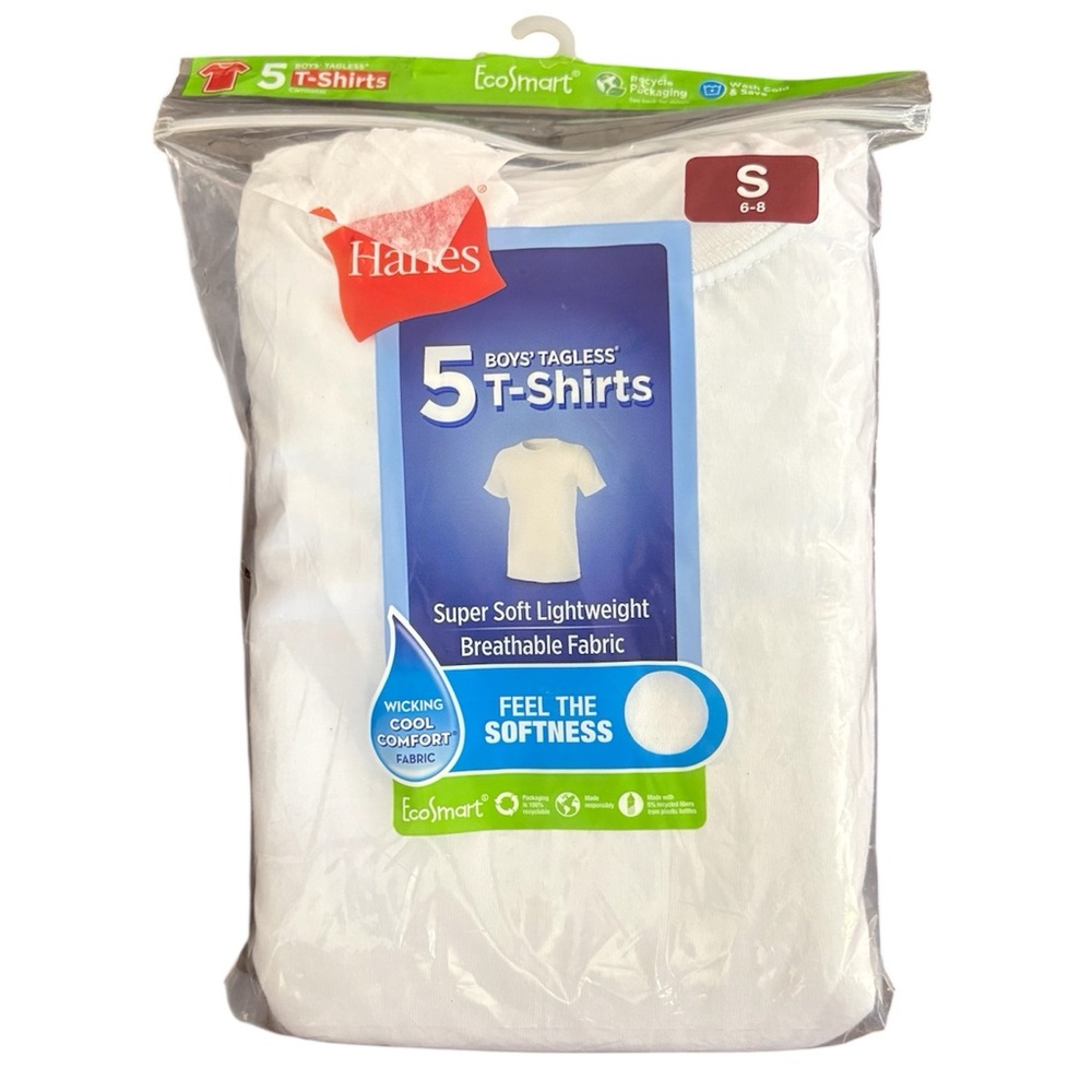 Hanes - White Boys' 5-Pack Tagless Short Sleeve T-Shirts - Size: S (6-8)